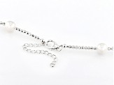 White Cultured Freshwater Pearl and White Hematite Rhodium Over Sterling Necklace