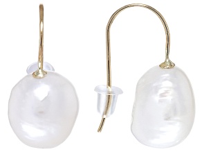 White Cultured Freshwater Pearl 14k Yellow Gold Drop Earrings
