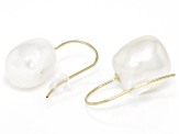 White Cultured Freshwater Pearl 14k Yellow Gold Drop Earrings