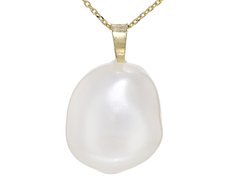 White Cultured Freshwater Pearl 14k Yellow Gold Pendant with Chain