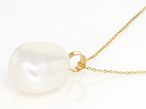 White Cultured Freshwater Pearl 14k Yellow Gold Pendant with Chain