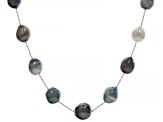Black Cultured Tahitian Pearl Rhodium Over Sterling Silver Station Necklace