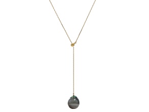 Black Cultured Tahitian Pearl 14k Yellow Gold Y Necklace