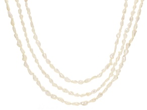 White Cultured Japanese Akoya Pearl Rhodium Over Sterling Silver 3 Strand 20" Necklace