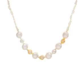 White and Multi-Color Cultured Japanese Akoya Pearl 14k Yellow Gold Necklace