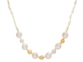 White and Multi-Color Cultured Japanese Akoya Pearl 14k Yellow Gold Necklace