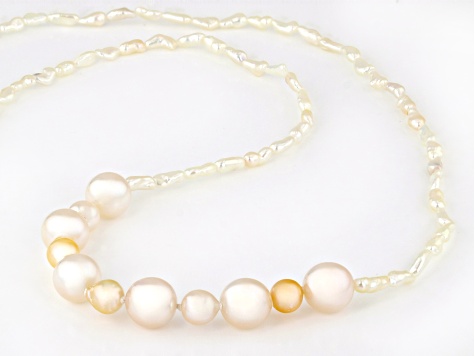 White and Multi-Color Cultured Japanese Akoya Pearl 14k Yellow Gold Necklace