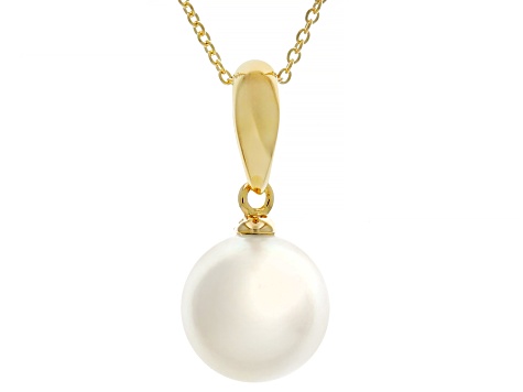 White Cultured Japanese Akoya Pearl 14k Yellow Gold Pendant with Chain ...