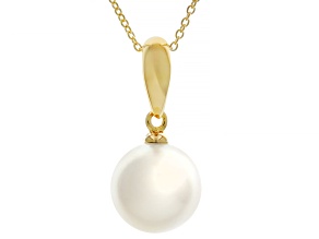 White Cultured Japanese Akoya Pearl 14k Yellow Gold Pendant with Chain