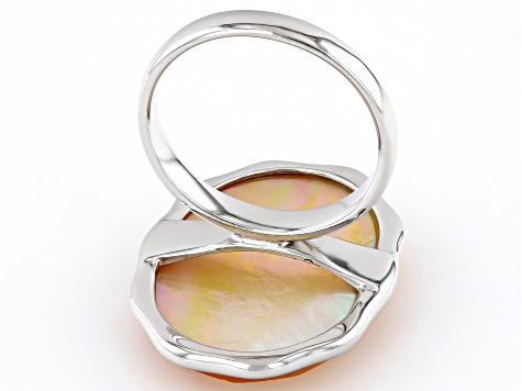 Golden South Sea Mother-of-Pearl Rhodium Over Sterling Silver Ring