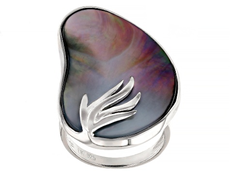 Tahitian Mother-of-pearl Rhodium Over Sterling Silver Ring - Apl256 