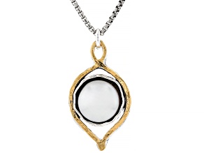 White Cultured Freshwater Pearl Two-Tone Sterling Silver and 14k Yellow Gold Over Pendant Necklace