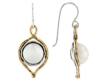 Picture of White Cultured Freshwater Pearl Two-Tone Sterling Silver and 14k Yellow Gold Over Earrings