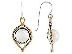 White Cultured Freshwater Pearl Two-Tone Sterling Silver and 14k Yellow Gold Over Earrings