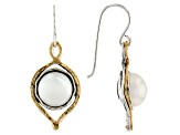 White Cultured Freshwater Pearl Two-Tone Sterling Silver and 14k Yellow Gold Over Earrings