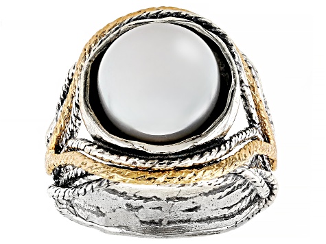 White Cultured Freshwater Pearl Two-Tone Sterling Silver and 14k Yellow Gold Over Ring
