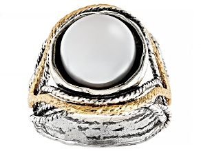 White Cultured Freshwater Pearl Two-Tone Sterling Silver and 14k Yellow Gold Over Ring
