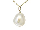 White Cultured Freshwater Pearl 14k Yellow Gold Mirror Link Necklace