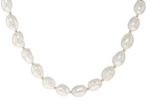 White Cultured Freshwater Pearl 18k Yellow Gold Over Sterling Silver 18" Necklace