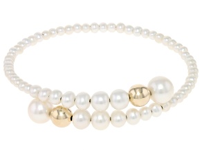White Cultured Freshwater Pearl 14k Yellow Gold Graduated Bypass Bracelet