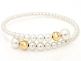 White Cultured Freshwater Pearl 14k Yellow Gold Graduated Bypass Bracelet