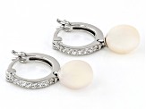 White Cultured Freshwater Pearl and White Zircon Rhodium Over Sterling Silver Earrings