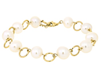 Picture of White Cultured Freshwater Pearl 14k Gold Over Sterling Silver Bracelet