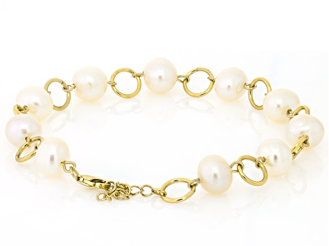White Cultured Freshwater Pearl 14k Gold Over Sterling Silver Bracelet