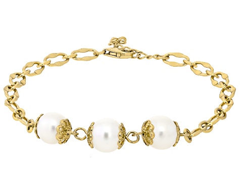 White Cultured Freshwater Pearl 14k Gold Over Sterling Silver Bracelet