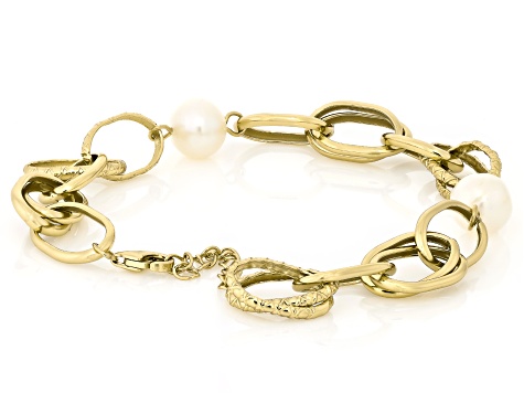 8.5mm White Cultured Freshwater Pearl 14k Gold Over Sterling Silver Bracelet