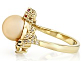 Golden Cultured South Sea Pearl Multi Sapphire and Zircon 18k Yellow Gold Over Sterling Silver Ring