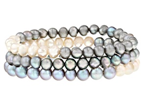 Platinum & White Ombre Cultured Freshwater Pearl Stretch Bracelet Set of Three