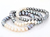 Platinum & White Ombre Cultured Freshwater Pearl Stretch Bracelet Set of Three