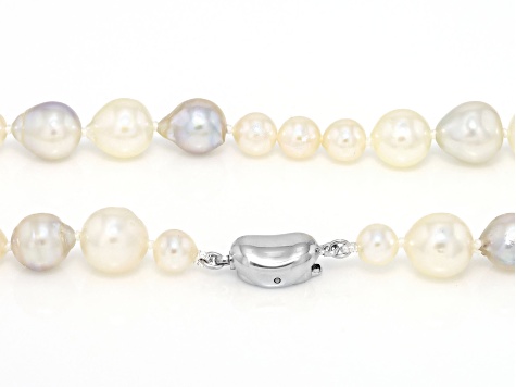 Multi-Color Cultured Japanese Akoya Pearl Rhodium Over Sterling Silver 34" Necklace