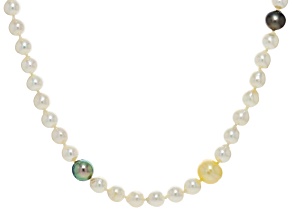 Cultured Japanese Akoya, South Sea, and Tahitian Pearl Rhodium Over Sterling Silver 36" Necklace