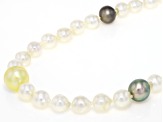 Cultured Japanese Akoya, South Sea, and Tahitian Pearl Rhodium Over Sterling Silver 36" Necklace