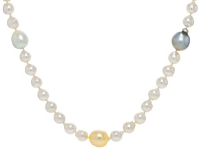 Cultured Japanese Akoya, South Sea, and Tahitian Pearl Rhodium Over Sterling Silver 24" Necklace