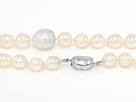 Cultured Japanese Akoya, South Sea, and Tahitian Pearl Rhodium Over Sterling Silver 24" Necklace