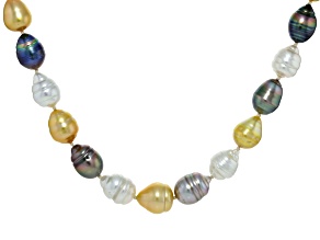 Cultured South Sea and Tahitian Pearl 14k Gold Over Sterling Silver 18" Necklace