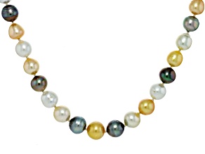 Cultured Tahitian and South Sea Pearl Rhodium Over Sterling Silver 18" Necklace