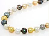 Cultured Tahitian and South Sea Pearl Rhodium Over Sterling Silver 18" Necklace