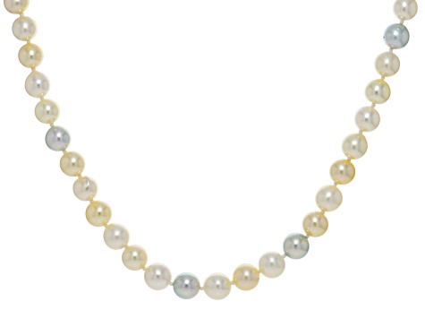 Multi-Color Cultured Japanese Akoya Pearl 14k Yellow Gold 18" Necklace