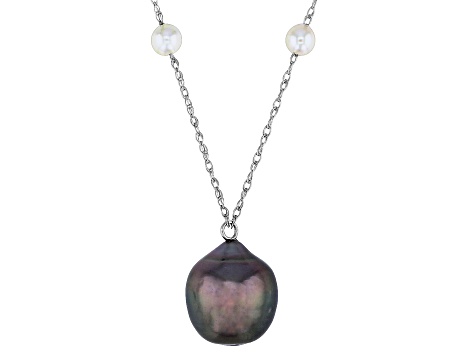 Cultured Japanese Akoya with Cultured Tahitian Pearl Rhodium Over 14k White Gold Necklace
