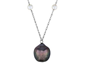 Cultured Japanese Akoya with Cultured Tahitian Pearl Rhodium Over 14k White Gold Necklace