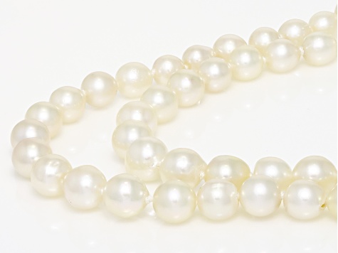 White Cultured Japanese Akoya Pearl Rhodium Over Sterling Silver 2-Row Necklace