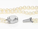 White Cultured Japanese Akoya Pearl Rhodium Over Sterling Silver 2-Row Necklace