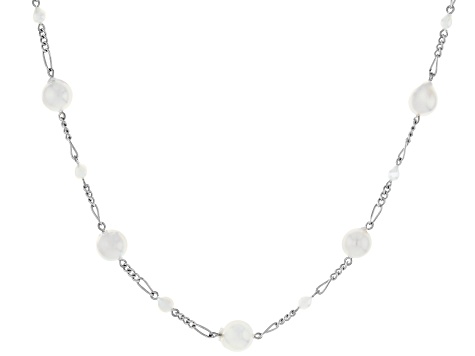 White Cultured Japanese Akoya Pearl Rhodium Over Sterling Silver 20" Necklace