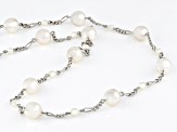 White Cultured Japanese Akoya Pearl Rhodium Over Sterling Silver 20" Necklace