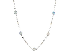 Platinum Cultured Japanese Akoya Pearl Rhodium Over Sterling Silver Lariat Necklace