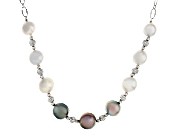 Picture of White Cultured South Sea & Platinum Cultured Tahitian Pearl Rhodium Over Sterling Necklace
